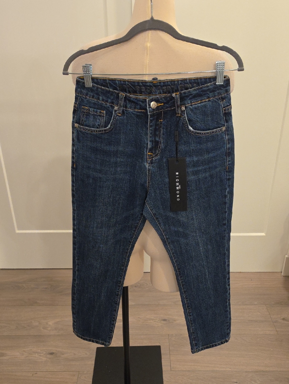 John Richmond designer Women's Indigo Straight-Leg crop denim Jeans size 12 NWTS